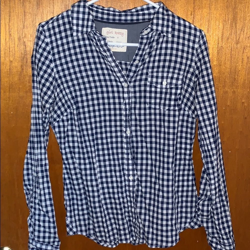 Blue checkered button up shirt
